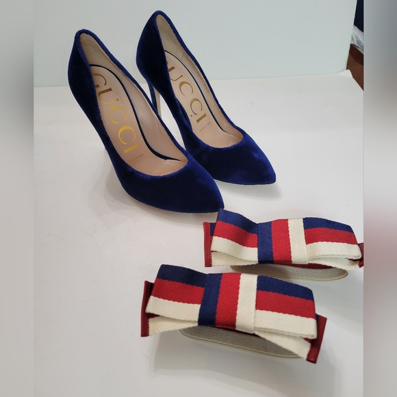 Gucci women's pumps with removable bow velvet size 35.5 NIB - Picture 5 of 9